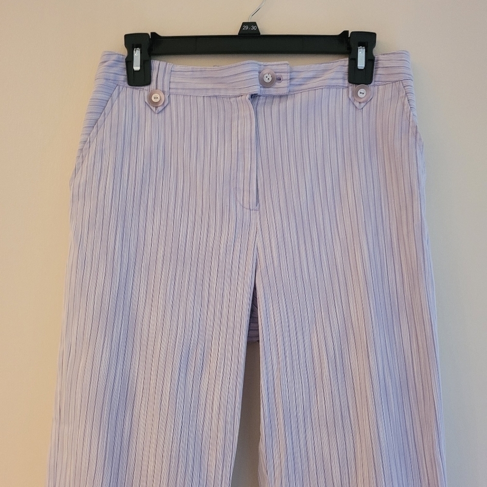 St. John Wide Leg Cropped Trousers White and Lilac Striped Pants Size 8 - Picture 4 of 12